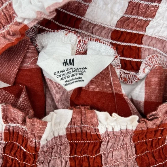 NWT | Size | Smocked Cotton Dress Rust Red/White, Checked - Picture 8 of 9